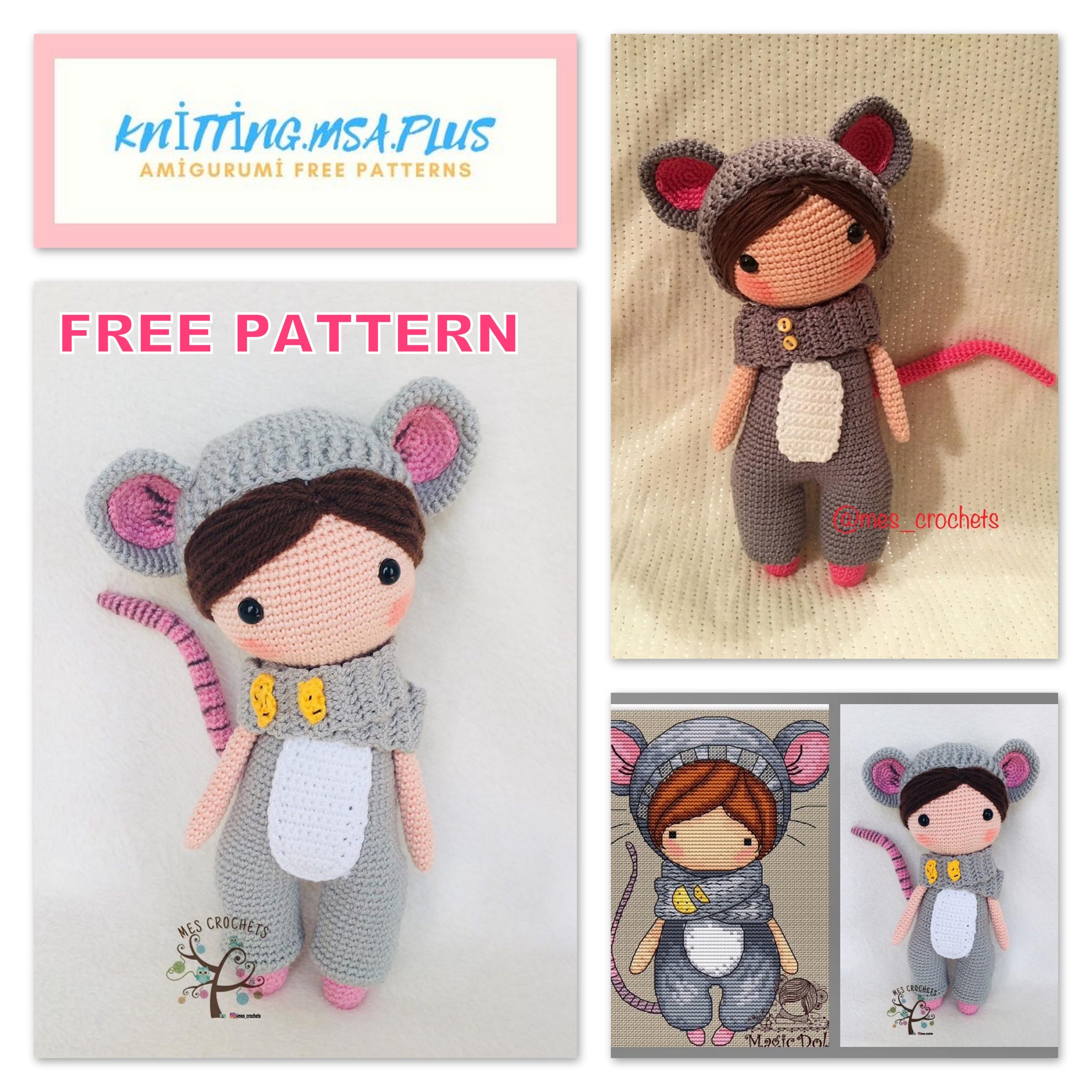 Amigurumi Doll Lily in Mouse Costume Free Crochet Pattern